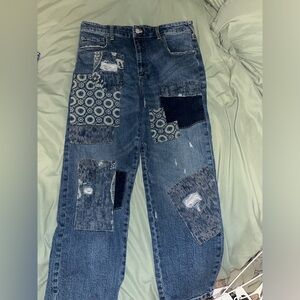 Medium wash patchwork Anthropologie jeans
